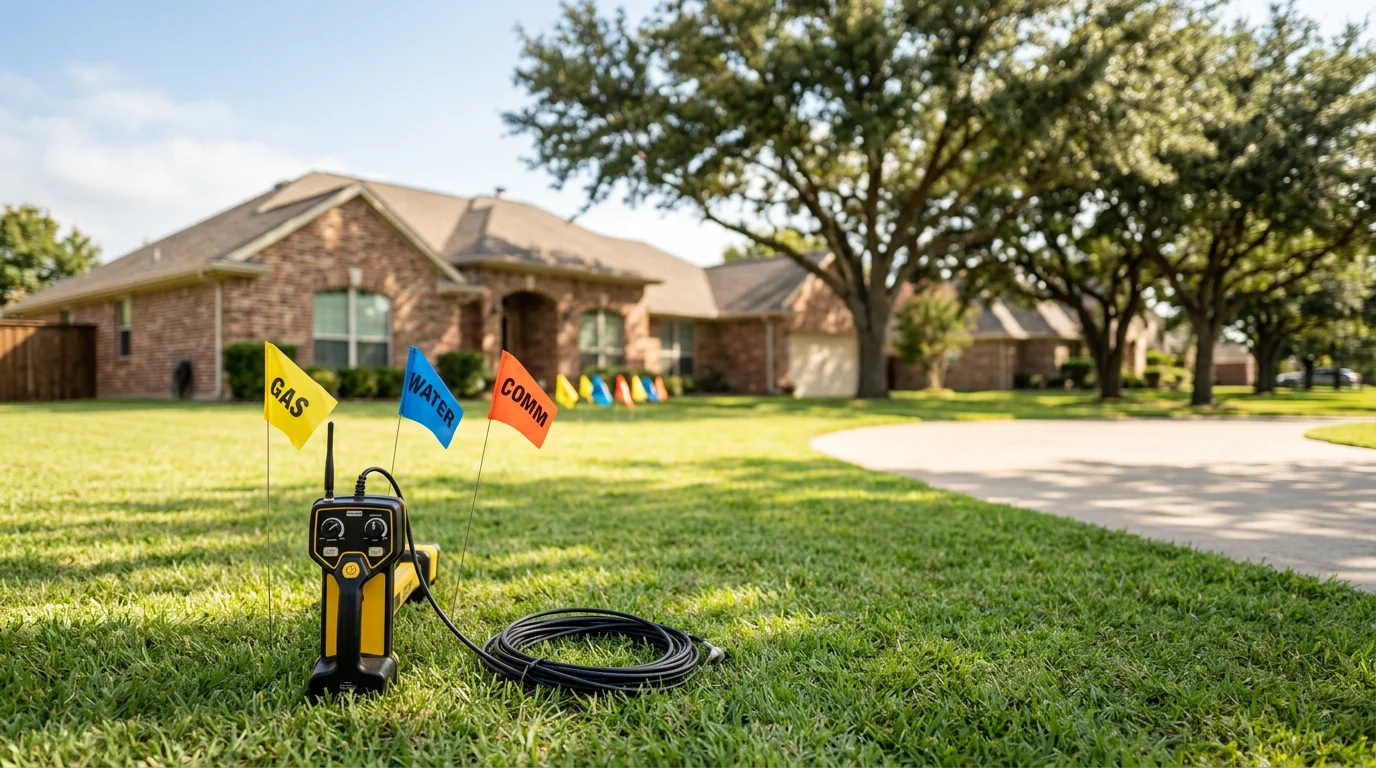 Plumb Addict Services technician using acoustic leak detection equipment to locate a hidden slab leak in a North Texas home.